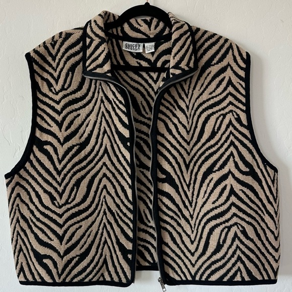 Chicos Vintage Tan & Black Zebra Animal Print Zip Front Tapestry Vest Size 3 - Picture 8 of 13